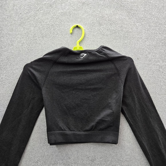 Gymshark Women Shirt M Black Vital Crop Top Activewear Crew Neck Pullover - Picture 8 of 9